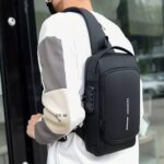 Black Anti-theft Waterproof Shoulder bag With USB Charging Port